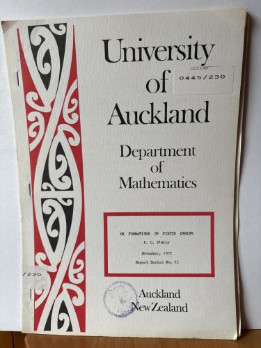 UNIVERSITY OF AUCKLAND. DEPARTMENT OF MATHEMATICS. Nº25. ON FORMATIONS OF FINITE GROUPS